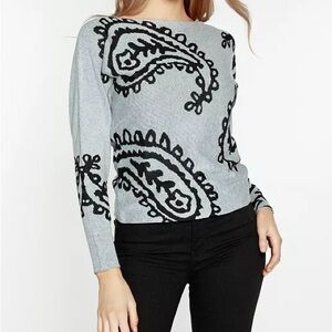 Women’s Belldini Gray Black Paisley Boatneck Pullover Sweater Size M